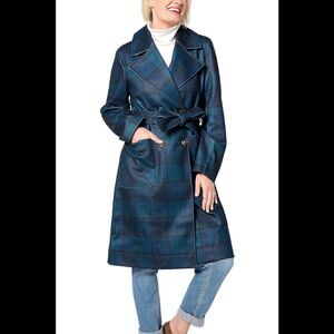 Thread Collective Women's Trench Patterned Trench Coat Navy Plaid - Regular